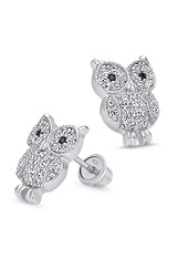 delightful cubic zirconia owl sterling silver baby earrings